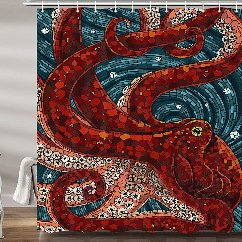 Ocean Kraken Anime Red Octopus Fabric Shower Curtain for Fans of the Sea