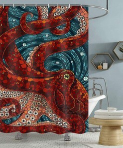 Ocean Kraken Anime Red Octopus Fabric Shower Curtain for Fans of the Sea
