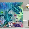 Ocean Landscape Shower Curtain with Sea Turtle and Other Marine Creatures
