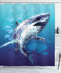 Ocean Life Animal Print Blue Shower Curtain Featuring Sharks