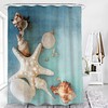 Ocean Print Starfish Seashells Conch Bathroom Shower Curtain 
