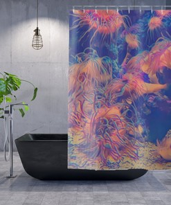 Ocean Reef Shower Curtain with Tropical Fish and Anemone Print