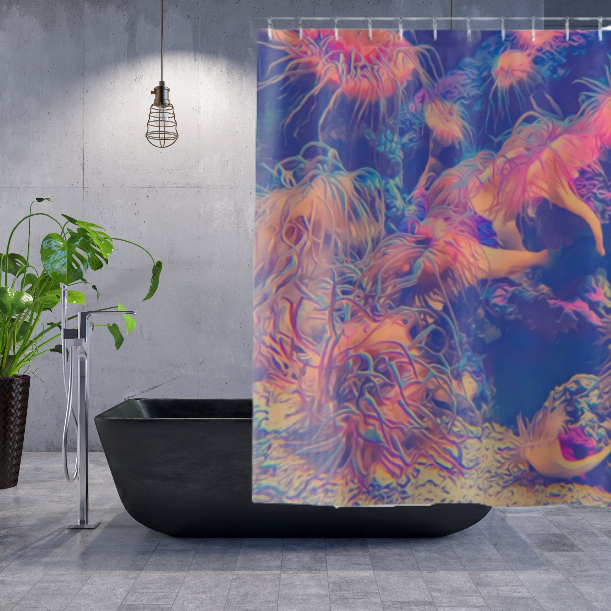 Ocean Reef Shower Curtain with Tropical Fish and Anemone Print