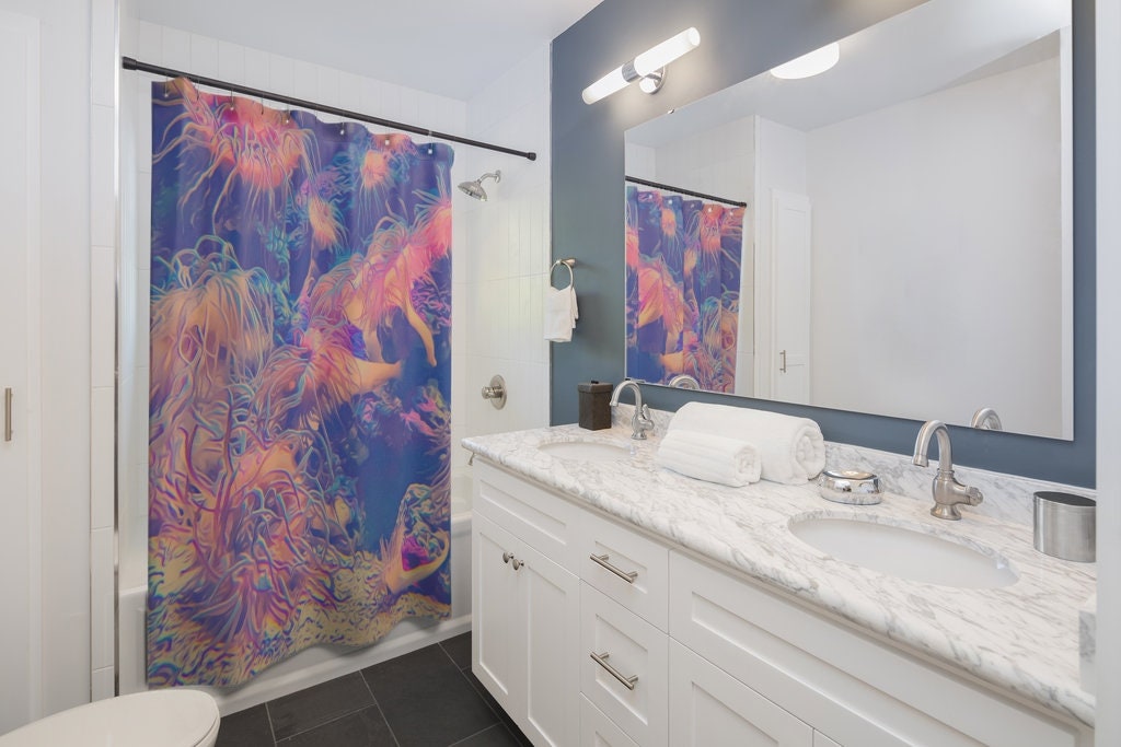 Ocean Reef Shower Curtain with Tropical Fish and Anemone Print