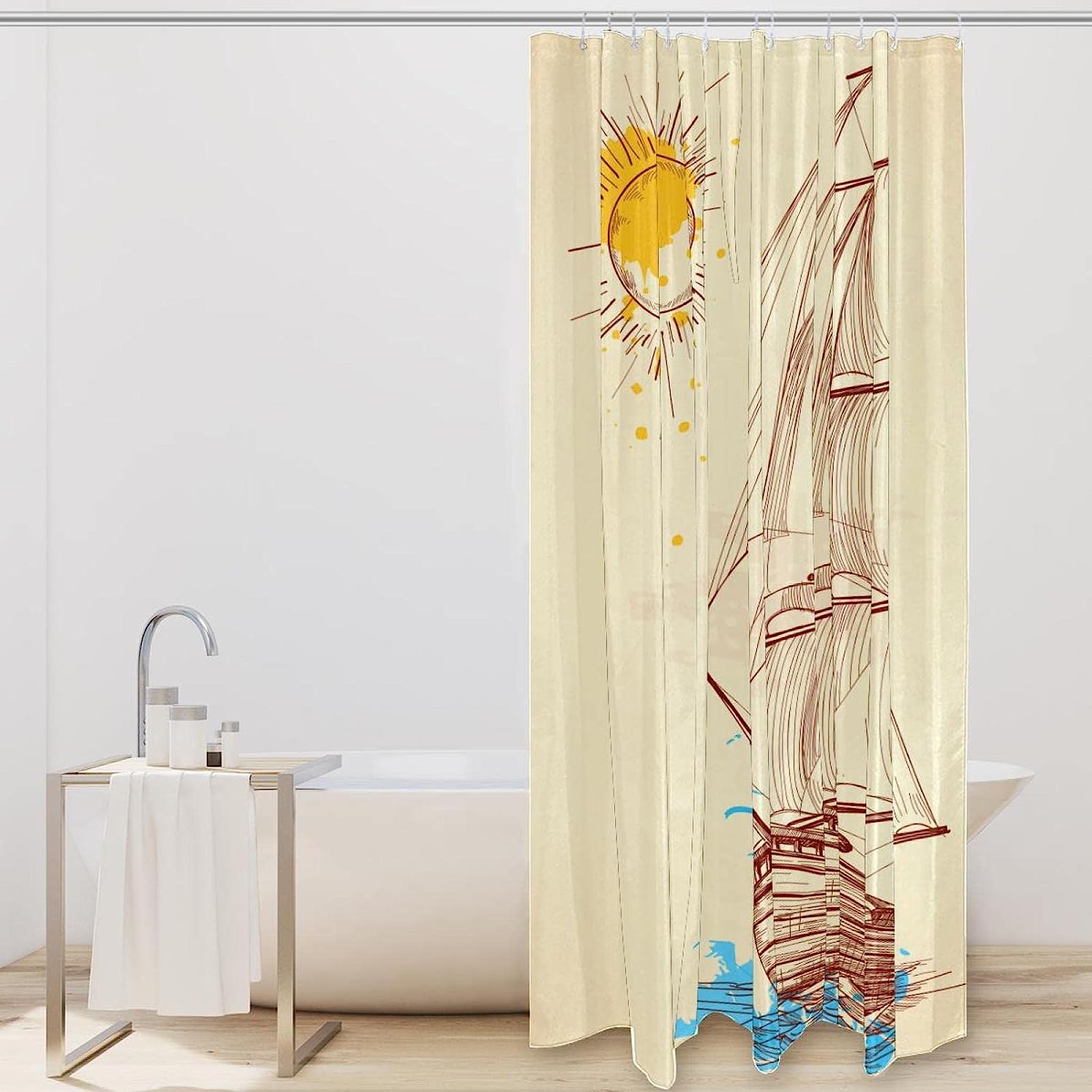 Ocean Sailing Sun Painting Fabric Shower Curtain for Bathroom Decor