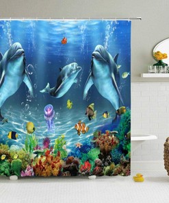 Ocean Sea Dolphin Shower Curtain Perfect for a Beach-Themed Bathroom