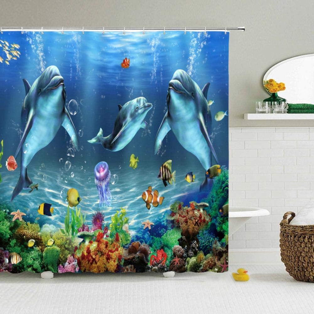 Ocean Sea Dolphin Shower Curtain Perfect for a Beach-Themed Bathroom