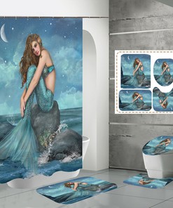 Ocean Sea Mermaid Underwater Shower Curtain with Waterproof Fabric - Bathroom Curtain for Home Decor