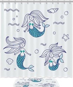Ocean Sea Mermaid Underwater Waterproof Shower Curtain - Cloth Fabric Bathroom Curtain for Home Decor