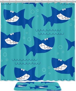 Ocean Sea Shark Pattern Shower Curtain with Waterproof Fabric for Bathroom Decor