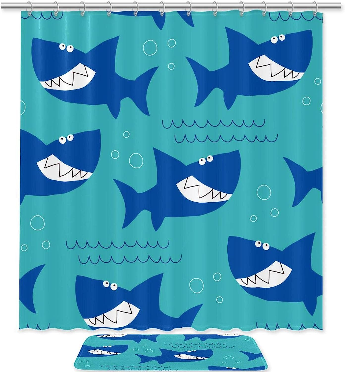 Ocean Sea Shark Pattern Shower Curtain with Waterproof Fabric for Bathroom Decor