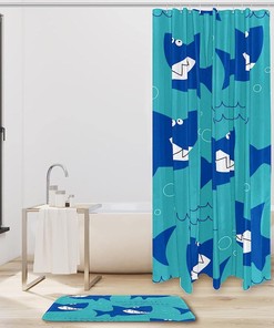 Ocean Sea Shark Pattern Shower Curtain with Waterproof Fabric for Bathroom Decor