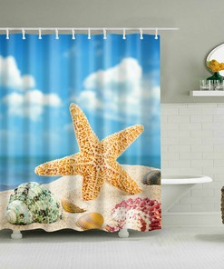 Ocean Sea Shell Starfish Fishing Nets Beach Themed Shower Curtain