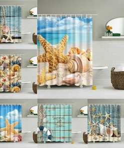 Ocean Sea Shell Starfish Fishing Nets Beach Themed Shower Curtain