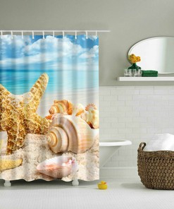 Ocean Sea Shell Starfish Fishing Nets Beach Themed Shower Curtain