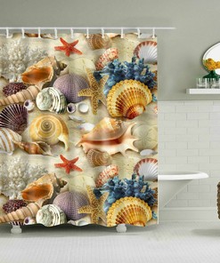 Ocean Sea Shell Starfish Fishing Nets Beach Themed Shower Curtain