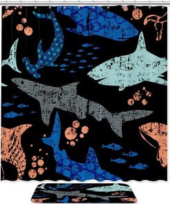 Ocean Sea Shower Curtain and Bath Mat Set for Bathroom Decor