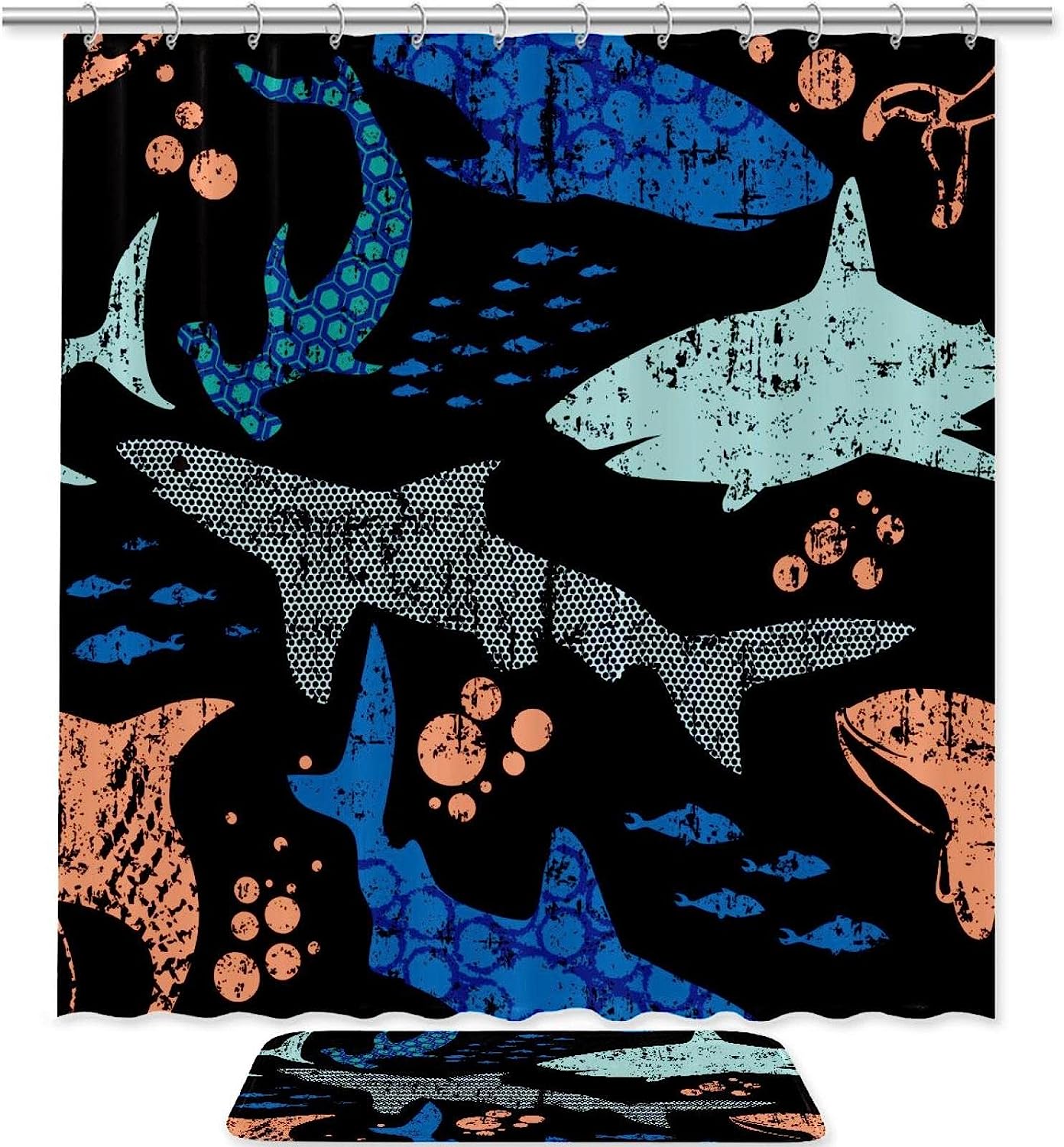 Ocean Sea Shower Curtain and Bath Mat Set for Bathroom Decor
