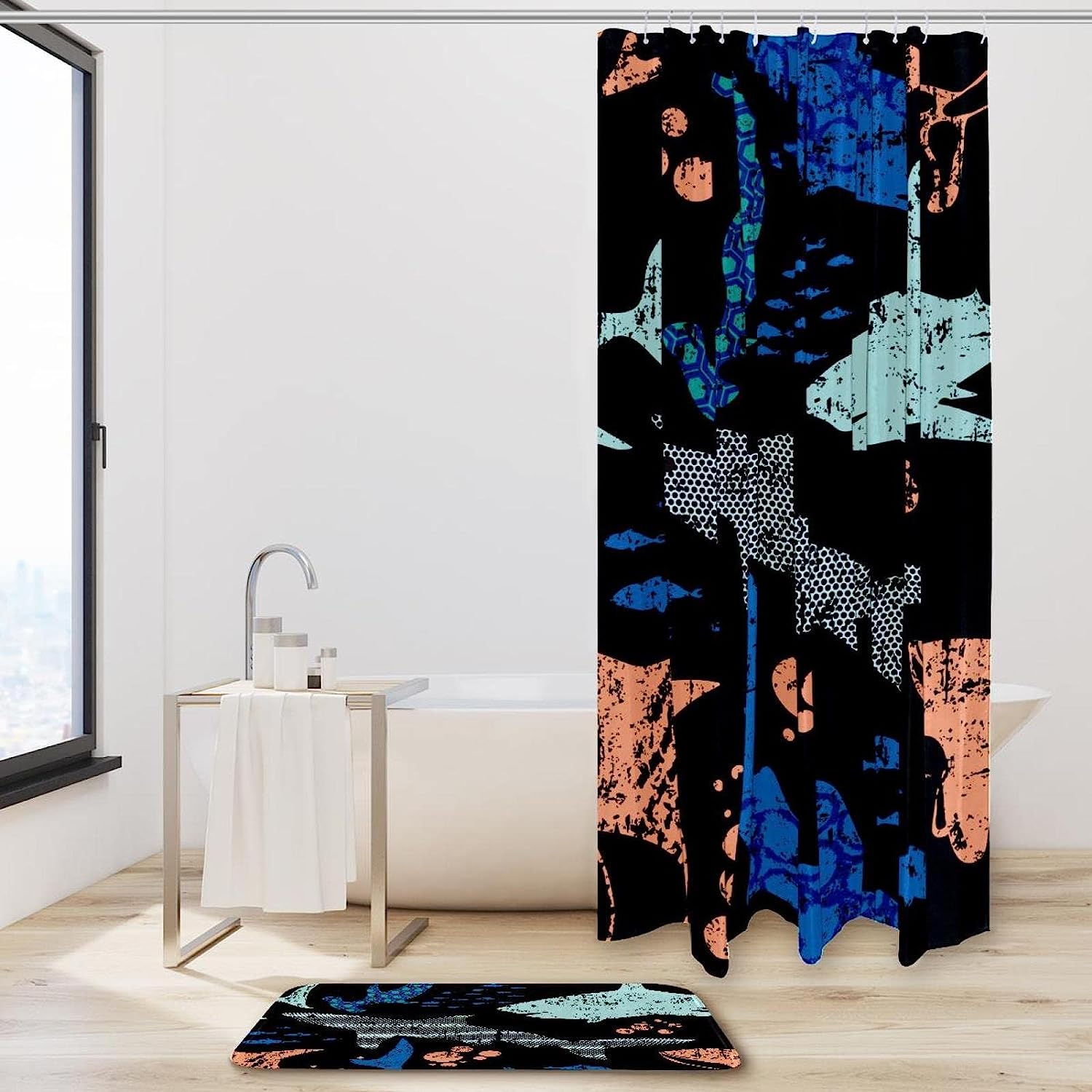 Ocean Sea Shower Curtain and Bath Mat Set for Bathroom Decor