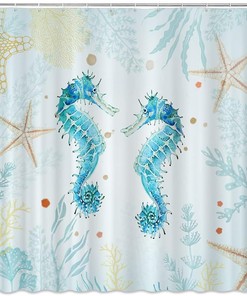 Ocean Seahorse Shower Curtain with Underwater Watercolor Marine Theme for Boys and Girls Bathroom 