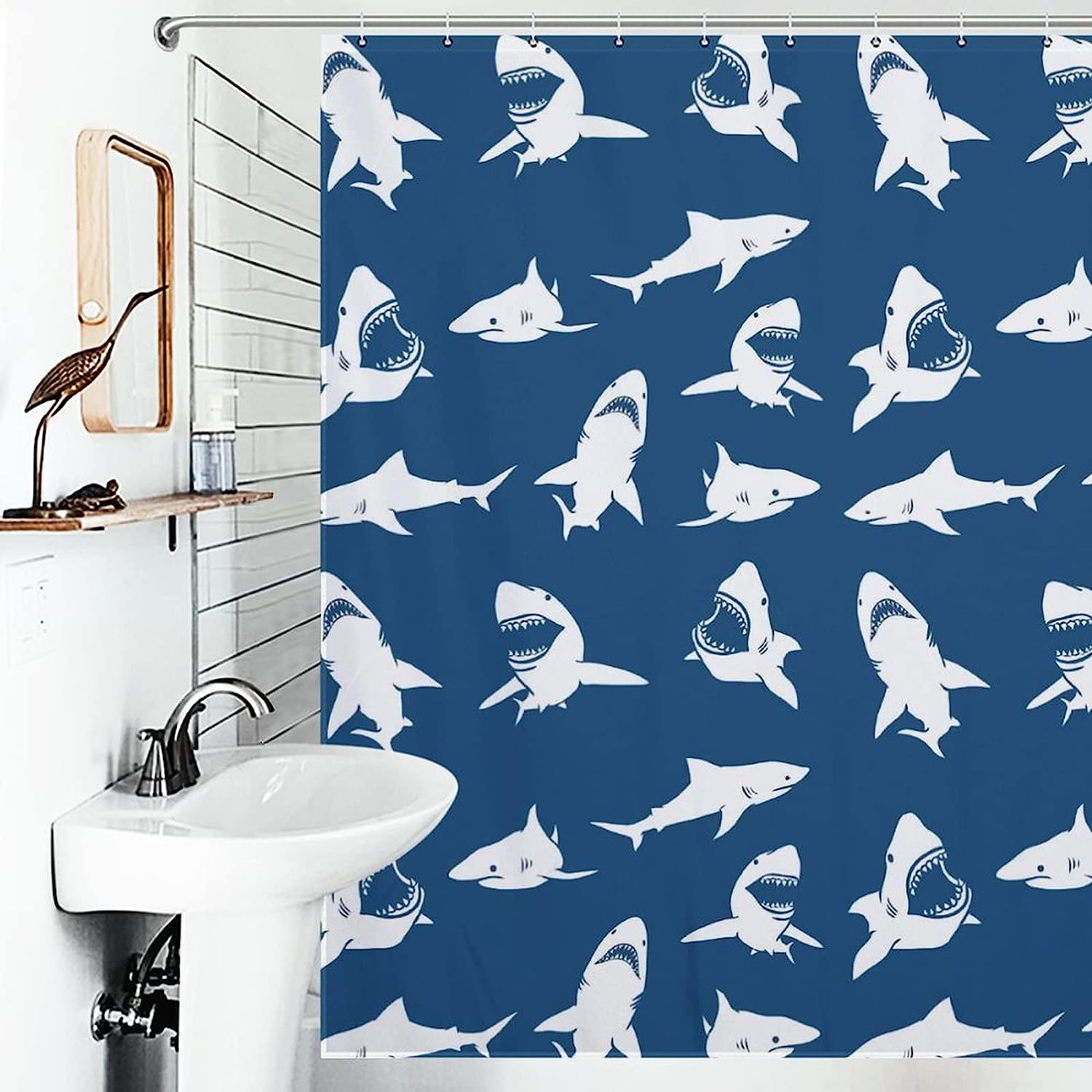 Ocean Shark Fabric Shower Curtain For A Fun Bathroom Look
