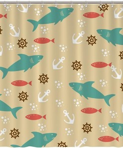 Ocean Sharks Anchor Shower Curtain - Custom Durable Fabric