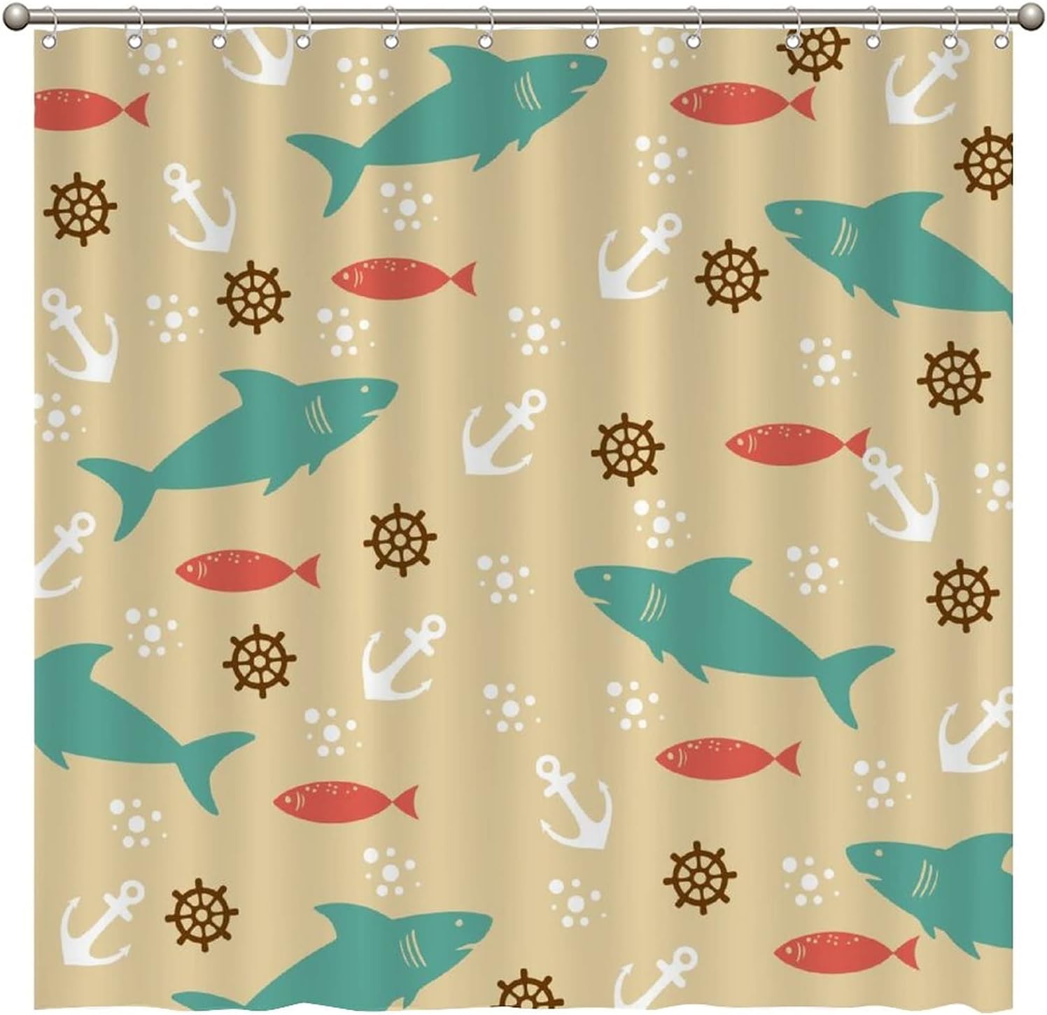 Ocean Sharks Anchor Shower Curtain - Custom Durable Fabric