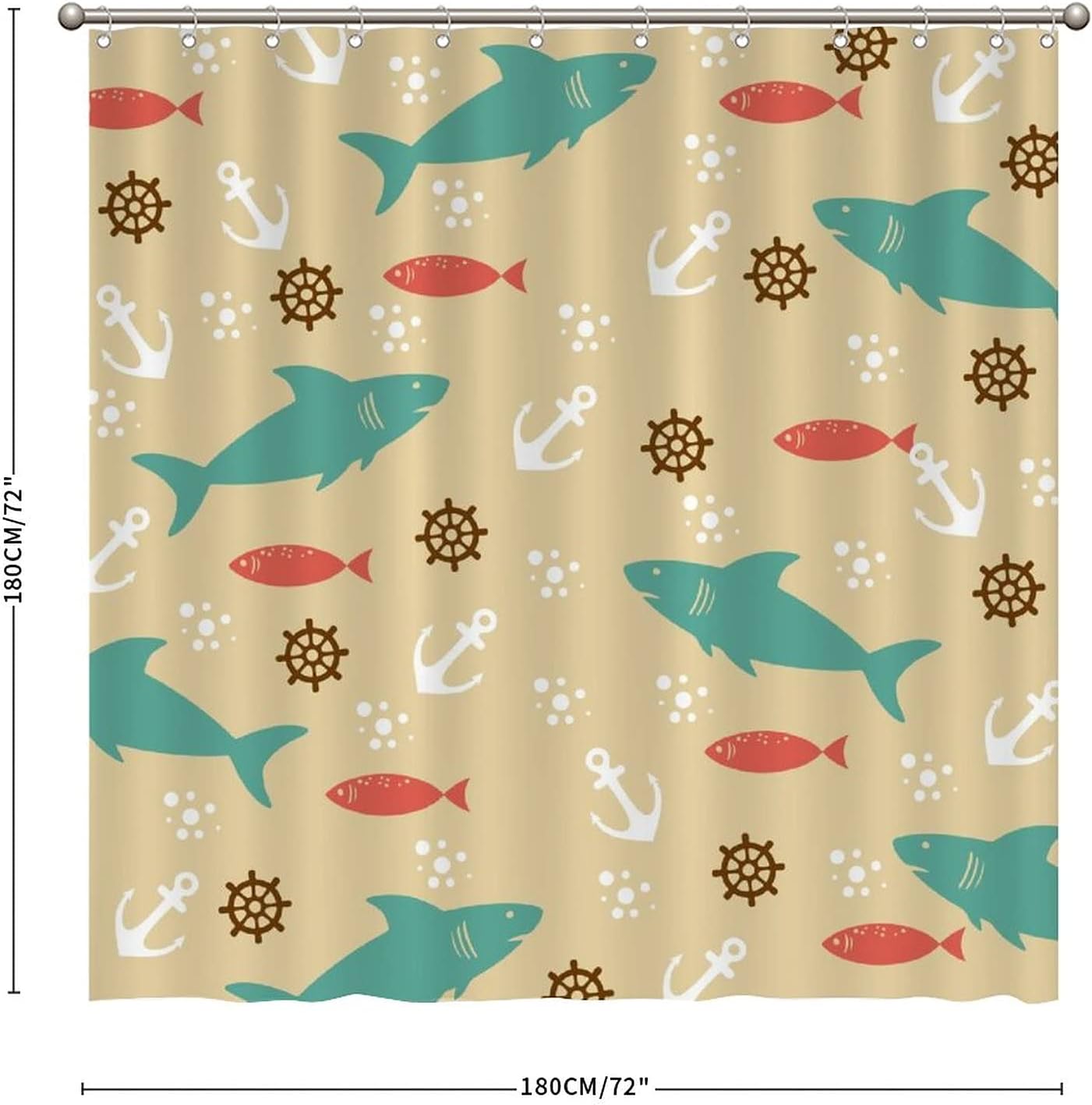 Ocean Sharks Anchor Shower Curtain - Custom Durable Fabric - Image 2