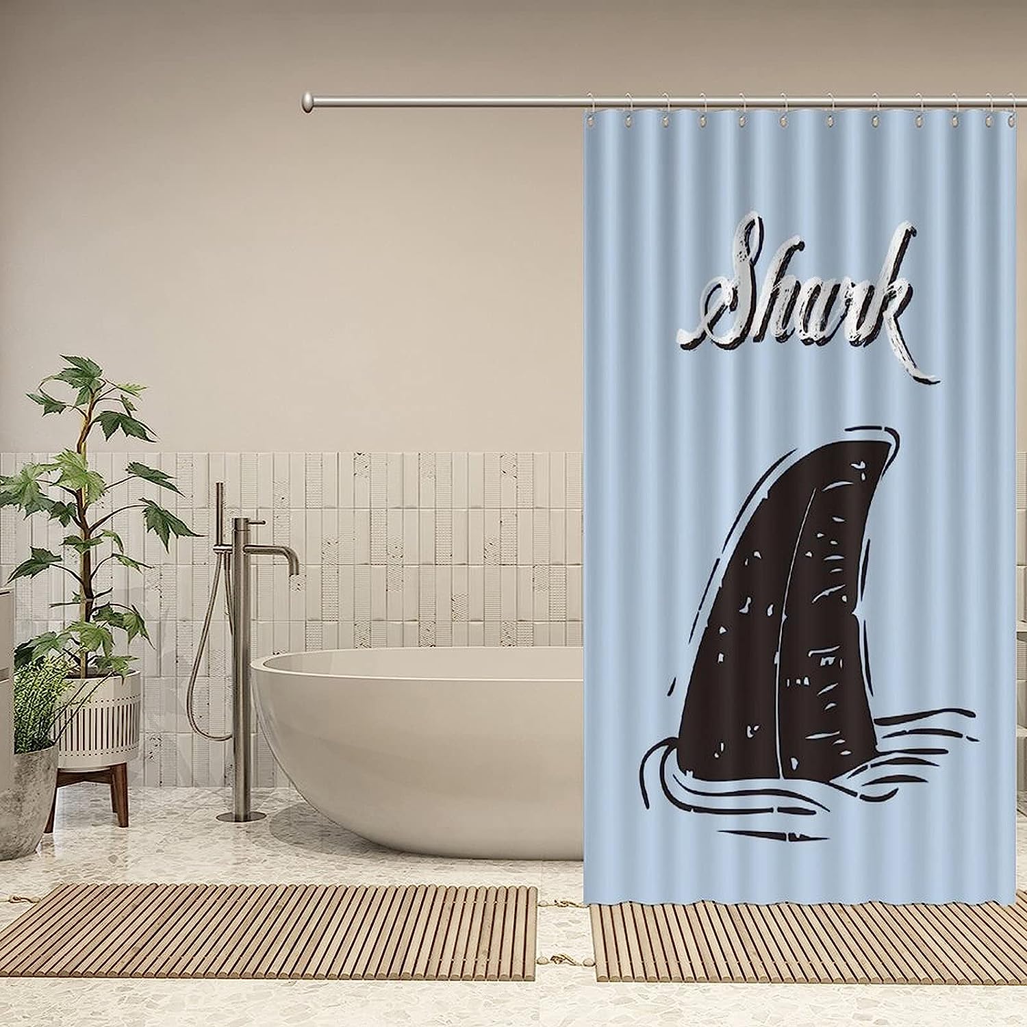 Ocean Sharks Print Shower Curtain - Custom Durable Fabric - Image 4