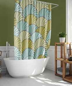 Ocean Shore Seashell Fabric Shower Curtain in Blue and Green - Beach Bathroom Decor