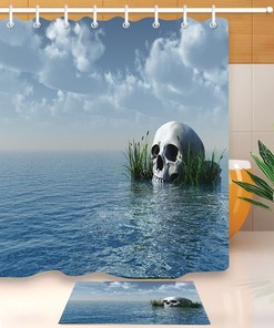 Ocean Skull Fabric Shower Curtain - Coastal Skull Bathroom Decor