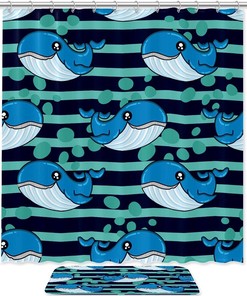 Ocean Stripe Whale Shower Curtain with Waterproof Material for a Relaxing Bathroom 