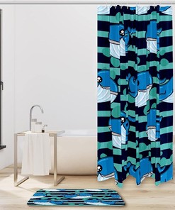 Ocean Stripe Whale Shower Curtain with Waterproof Material for a Relaxing Bathroom