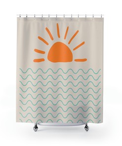 Ocean Sunrise Shower Curtain, Scenic Water View Bathroom Decor, Ideal for Beach Lovers 