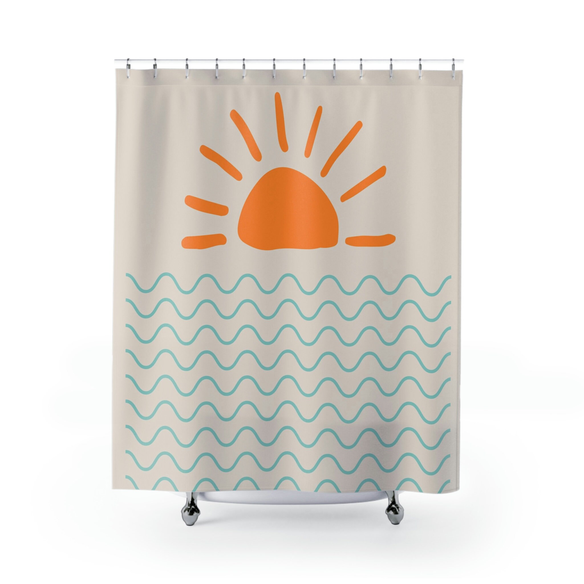 Ocean Sunrise Shower Curtain, Scenic Water View Bathroom Decor, Ideal for Beach Lovers