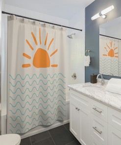 Ocean Sunrise Shower Curtain, Scenic Water View Bathroom Decor, Ideal for Beach Lovers