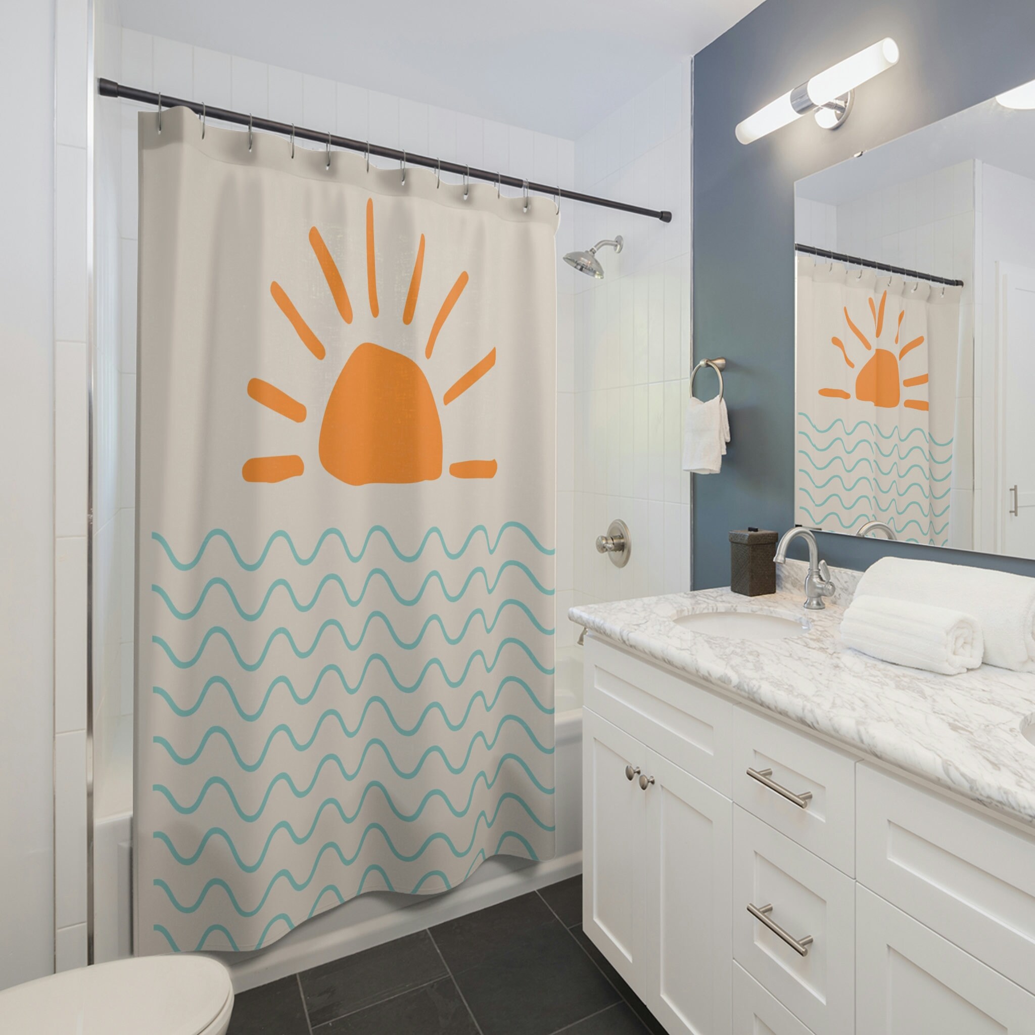 Ocean Sunrise Shower Curtain, Scenic Water View Bathroom Decor, Ideal for Beach Lovers