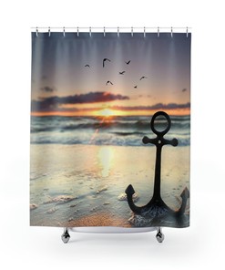 Ocean Sunset Anchor Print Shower Curtain