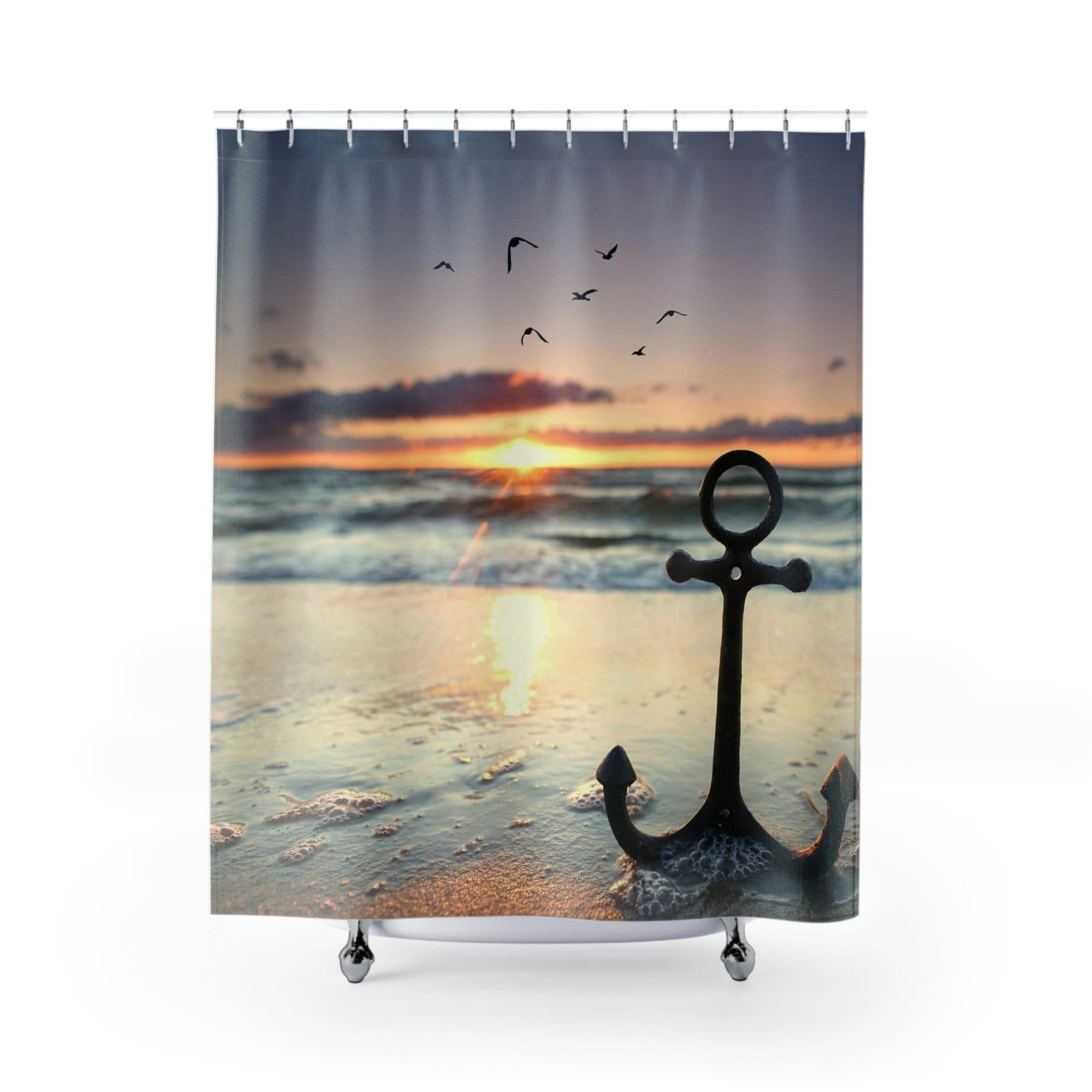 Ocean Sunset Anchor Print Shower Curtain