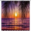 Ocean Sunset Palm Tree Leaves Shower Curtain for Beach Bathroom