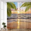 Ocean Sunset Scenery PZMPZM Beach Shower Curtain Set with Tropical Palm Leaves and Sea Waves for Relaxing Bathroom Decor