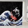 Ocean Surfing Koi Fish Japanese-Style Fabric Shower Curtain with Kids Boys and Adult Design for Bathroom Decor