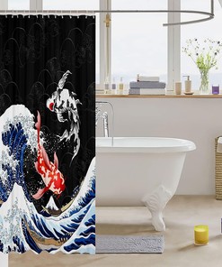 Ocean Surfing Koi Fish Japanese-Style Fabric Shower Curtain with Kids Boys and Adult Design for Bathroom Decor