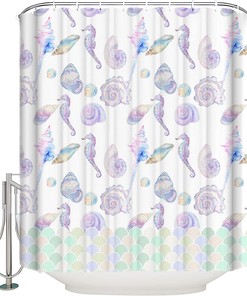 Ocean Theme Fantasy Shower Curtain, Seashell Starfish And Sea Horse Bathroom Decor
