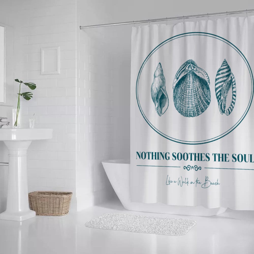 Ocean Theme Shower Curtain - Coastal Shower Curtain With Shells And Seashells