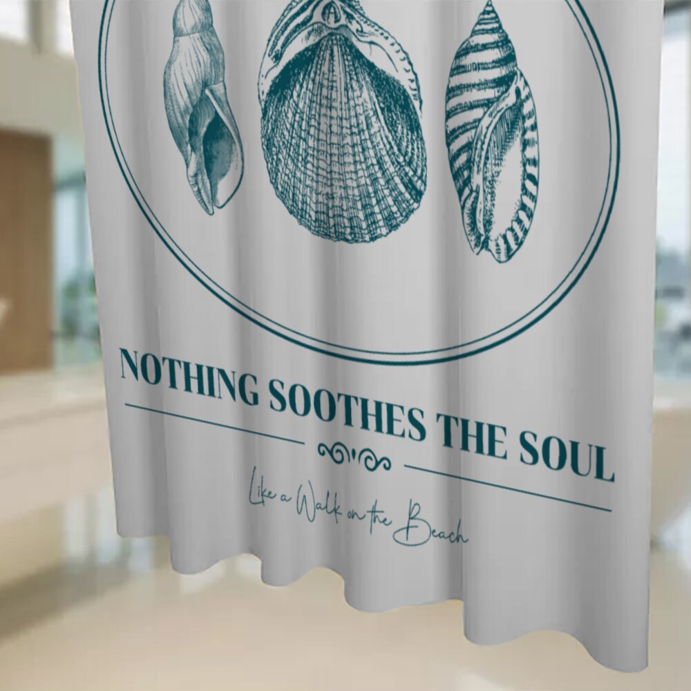Ocean Theme Shower Curtain - Coastal Shower Curtain With Shells And Seashells - Image 3