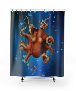 Ocean Themed Kids Bathroom Curtain with Cute Octopus Design.