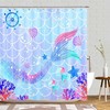 Ocean Themed Mermaid Tail Shower Curtain with Starfish and Jellyfish Print
