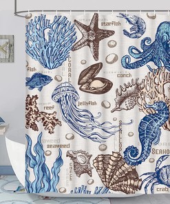 Ocean Themed Octopus Shower Curtain For Beach And Nautical Bathroom By Alishomtll