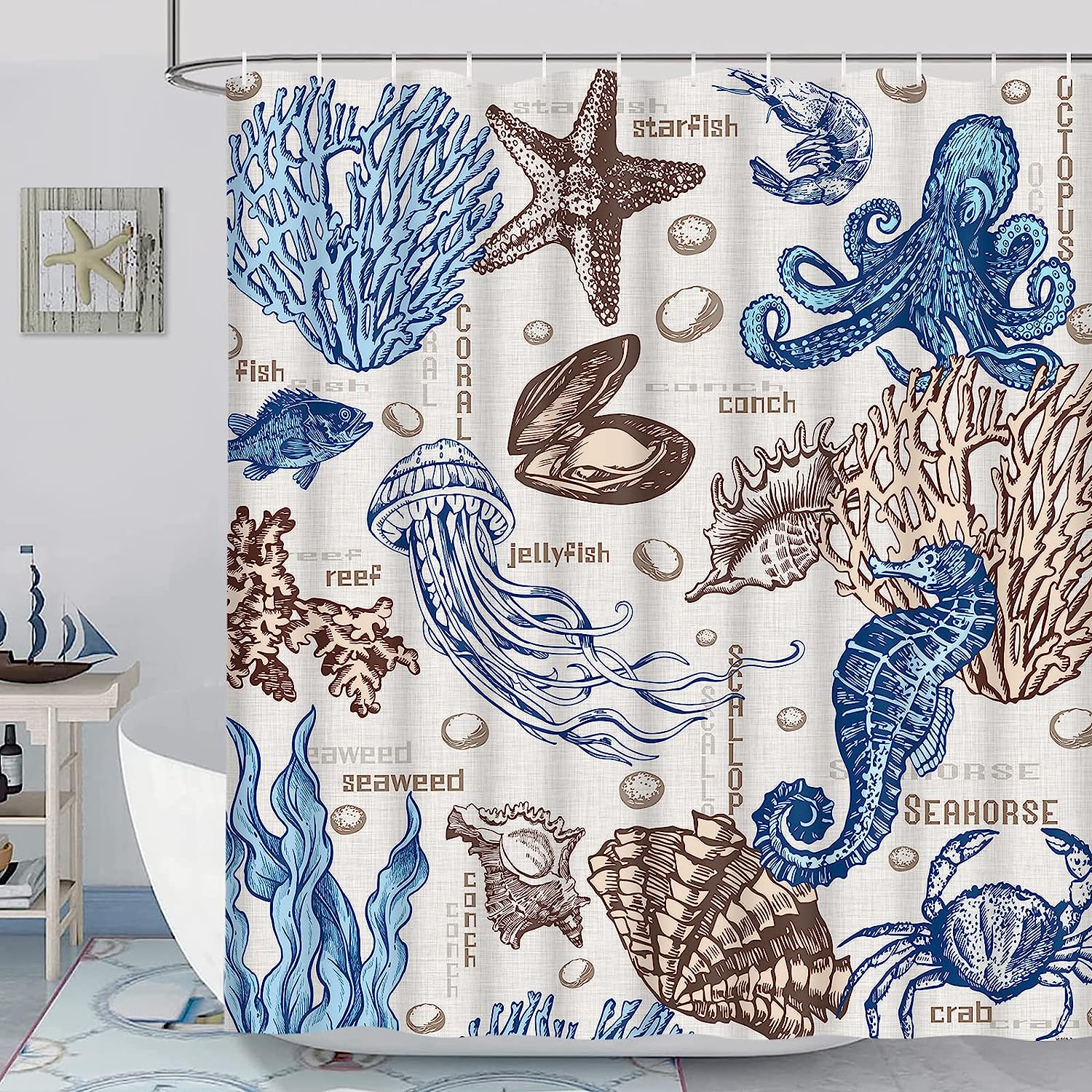 Ocean Themed Octopus Shower Curtain For Beach And Nautical Bathroom By Alishomtll